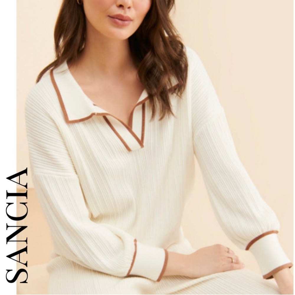 Sancia Teofila Cream / Off White Sweater with Brown Trim